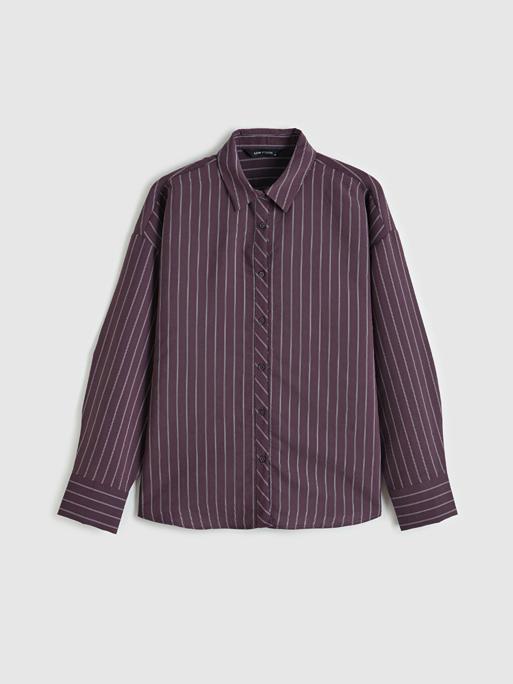 Mürdüm Çizgili Oversize Kadın Gömlek