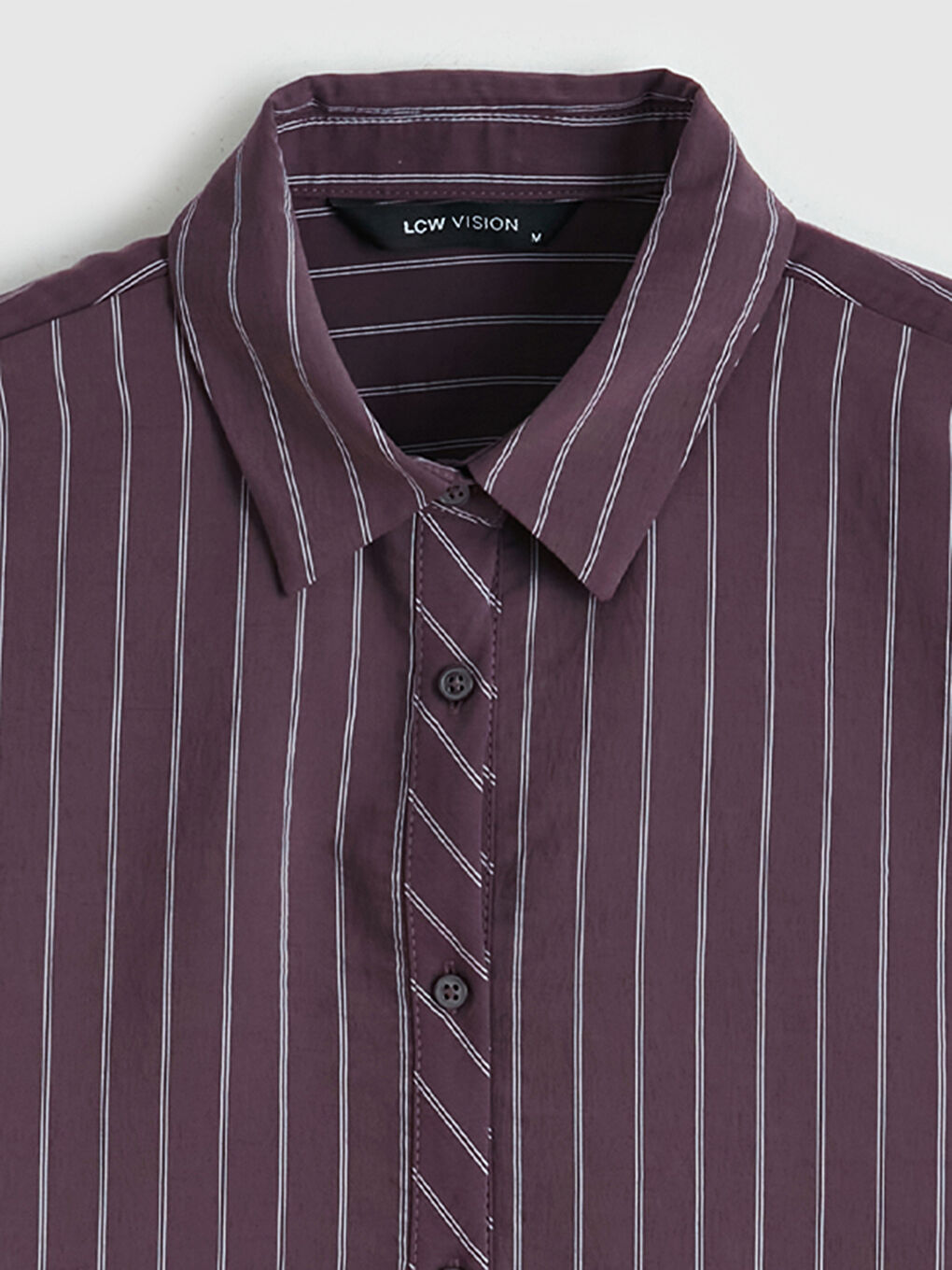 Mürdüm Çizgili Oversize Kadın Gömlek-2