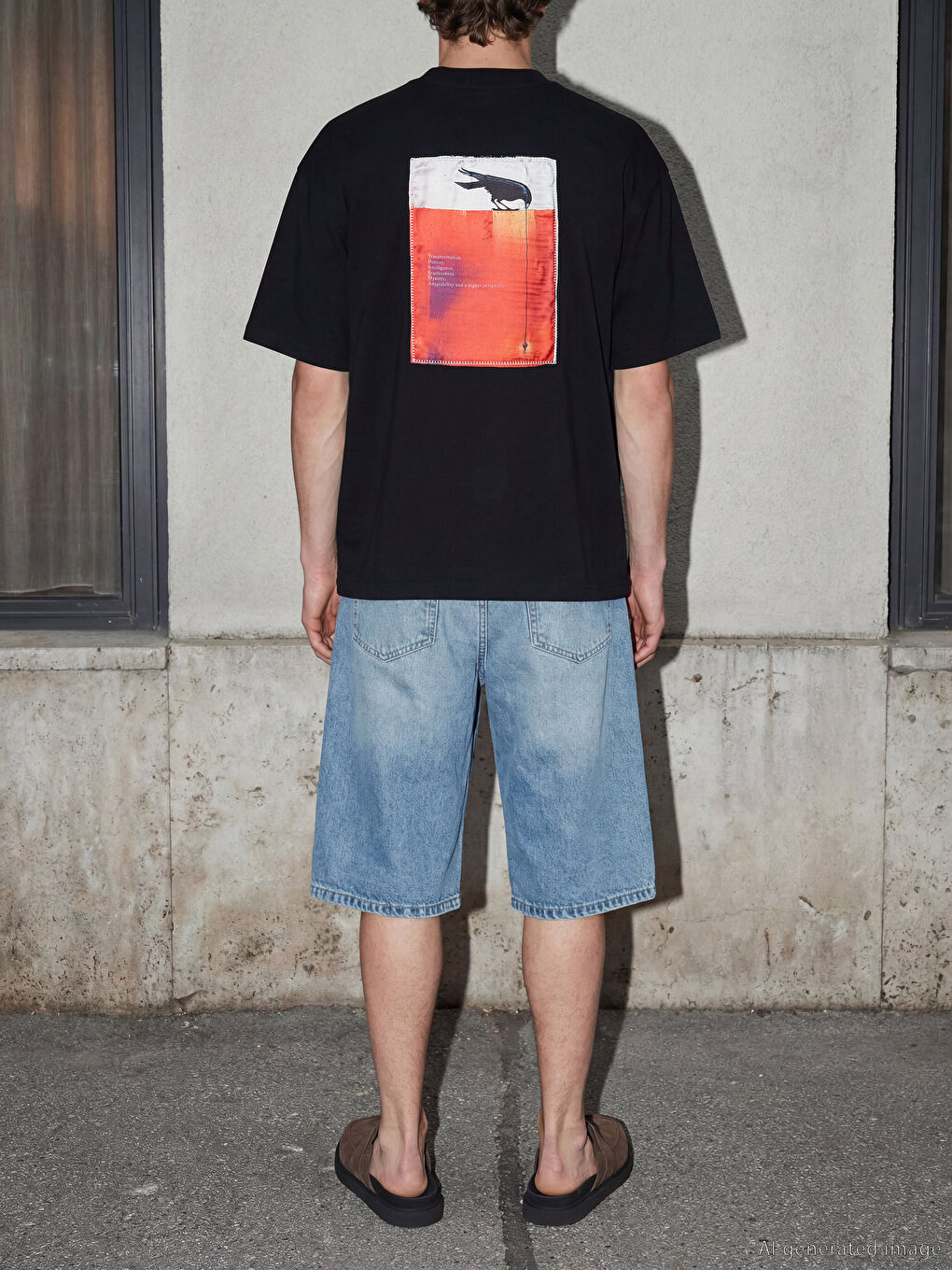 Siyah Bisiklet Yaka Nakışlı Erkek Tişört-3