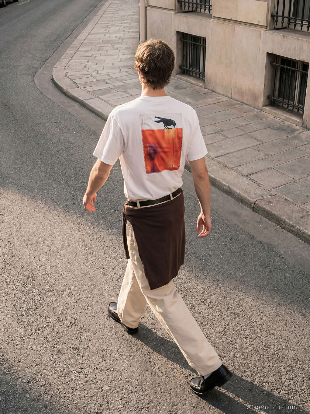 Beyaz Bisiklet Yaka Baskılı Erkek Tişört-1