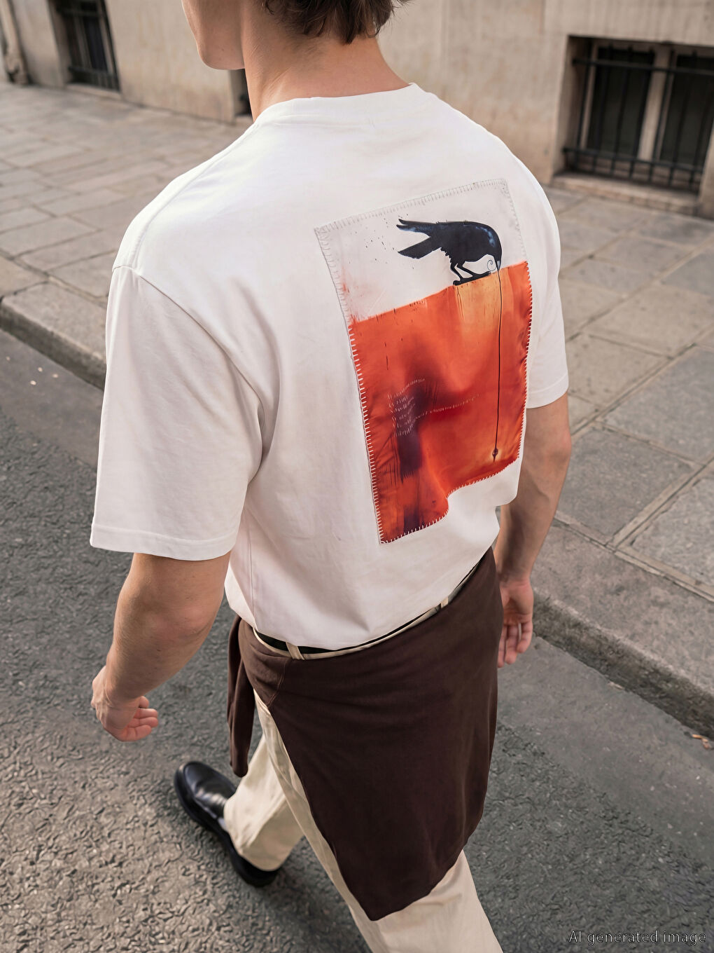 Beyaz Bisiklet Yaka Nakışlı Erkek Tişört