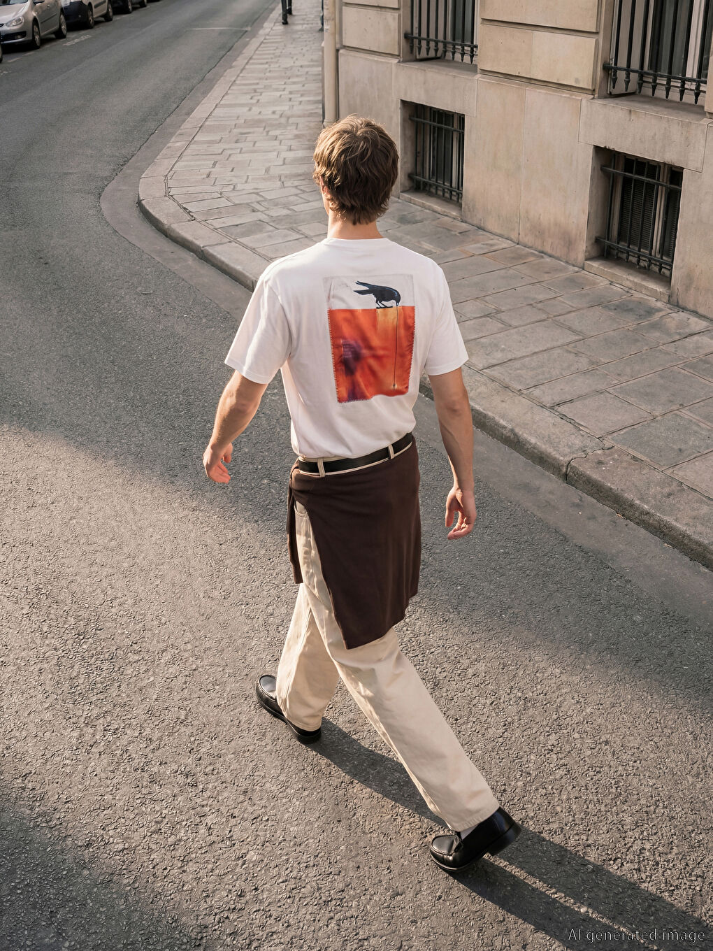 Beyaz Bisiklet Yaka Nakışlı Erkek Tişört-1