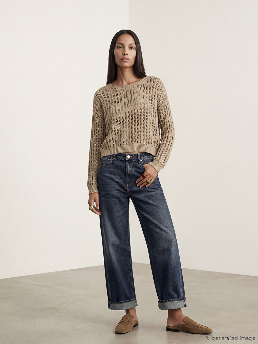 Haki Bisiklet Yaka Ajurlu Kadın Triko Kazak-1