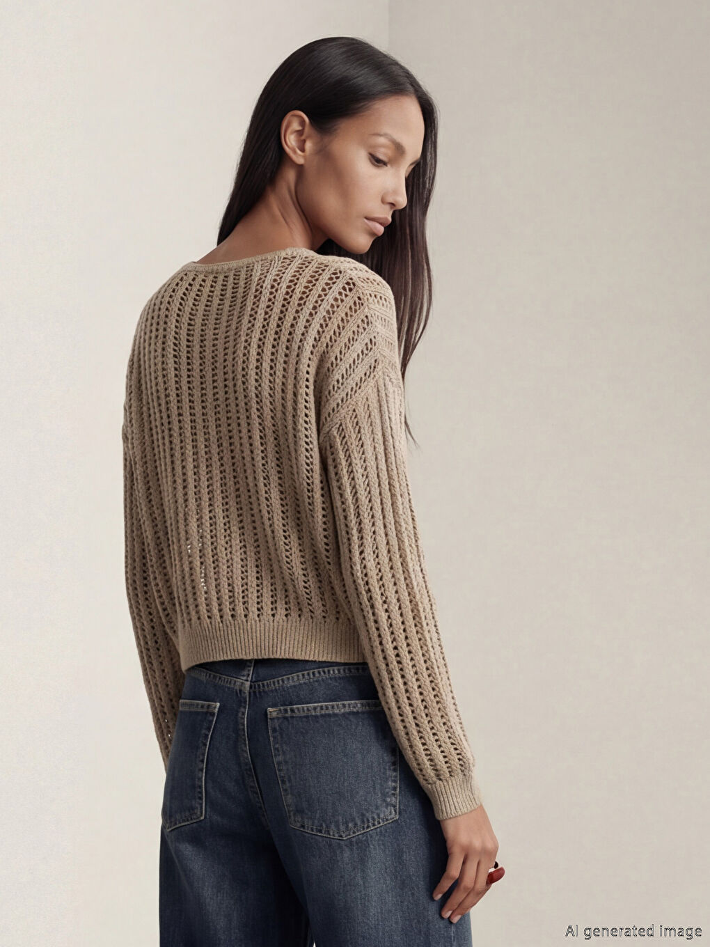 Haki Bisiklet Yaka Ajurlu Kadın Triko Kazak-3