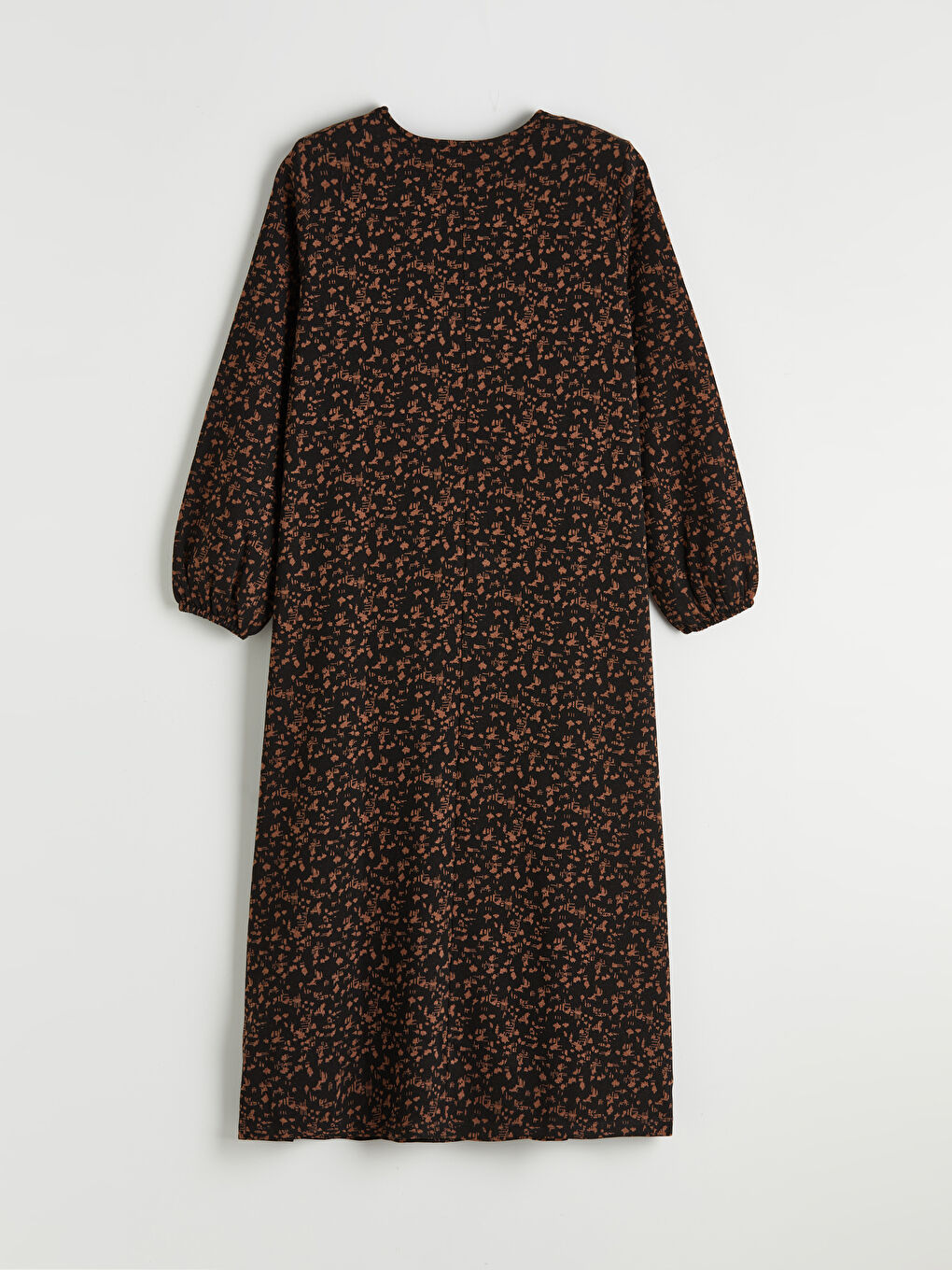 Kahverengi Bisiklet Yaka Desenli A Kesim Elbise-1