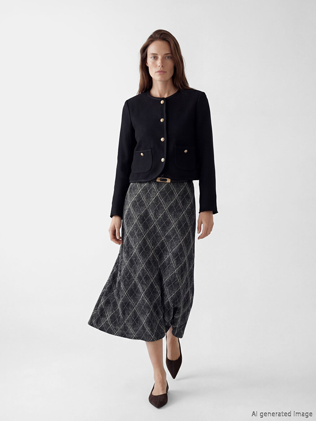 Siyah Beli Lastikli Baklava Desenli Etek