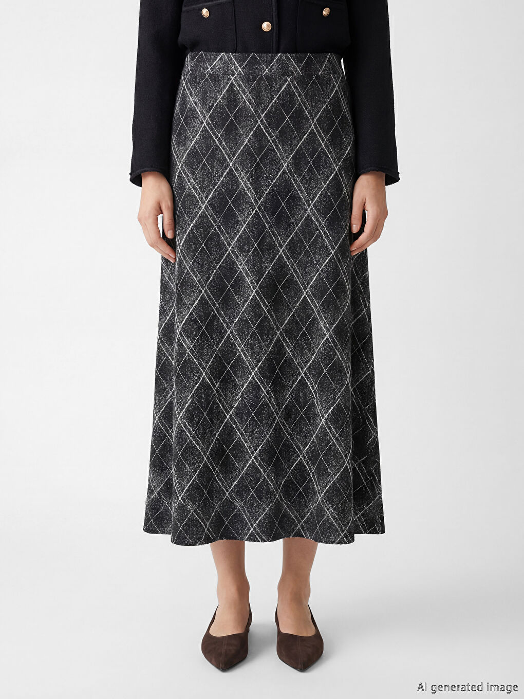 Siyah Beli Lastikli Baklava Desenli Etek-1