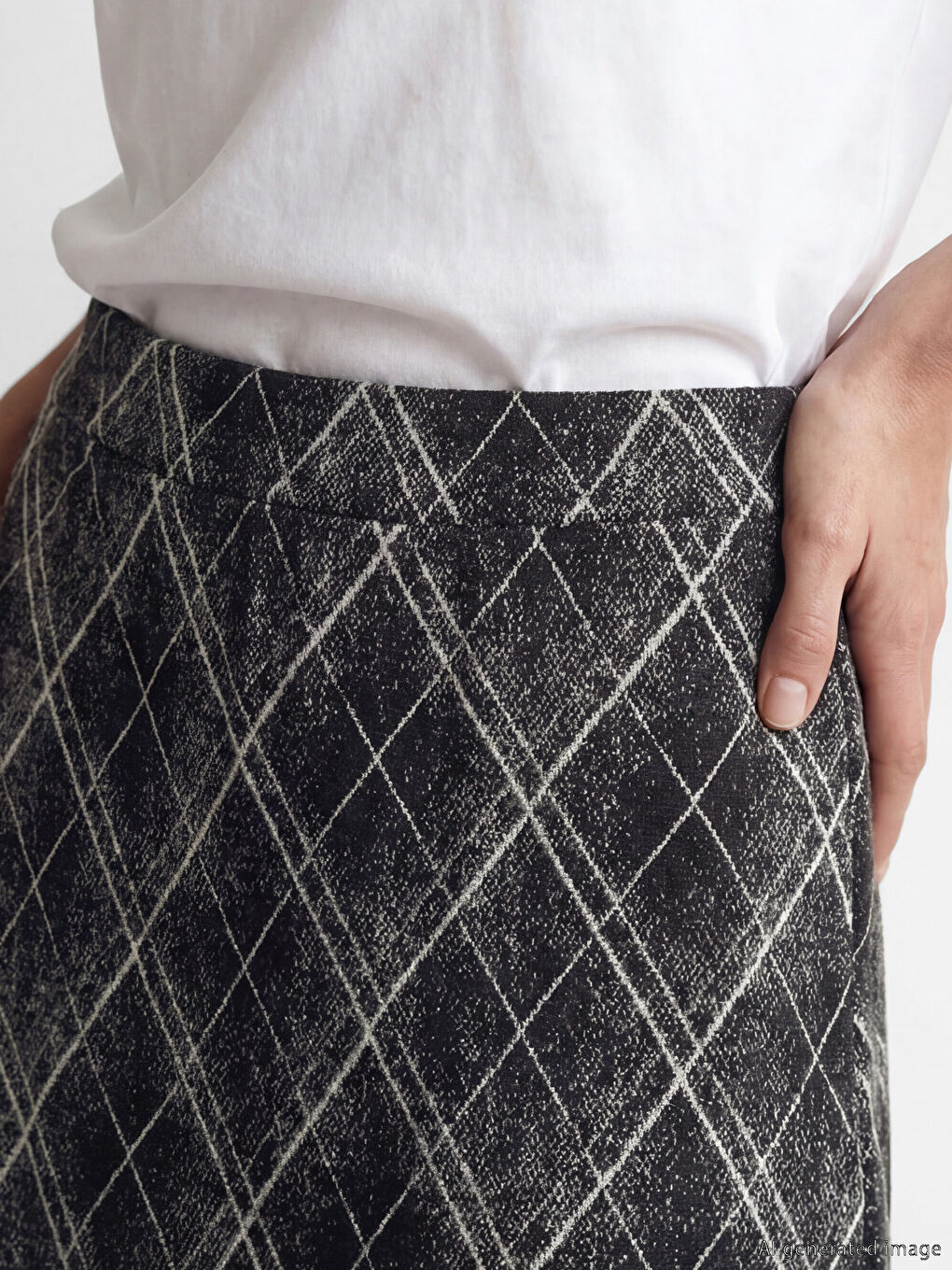 Siyah Beli Lastikli Baklava Desenli Etek-2