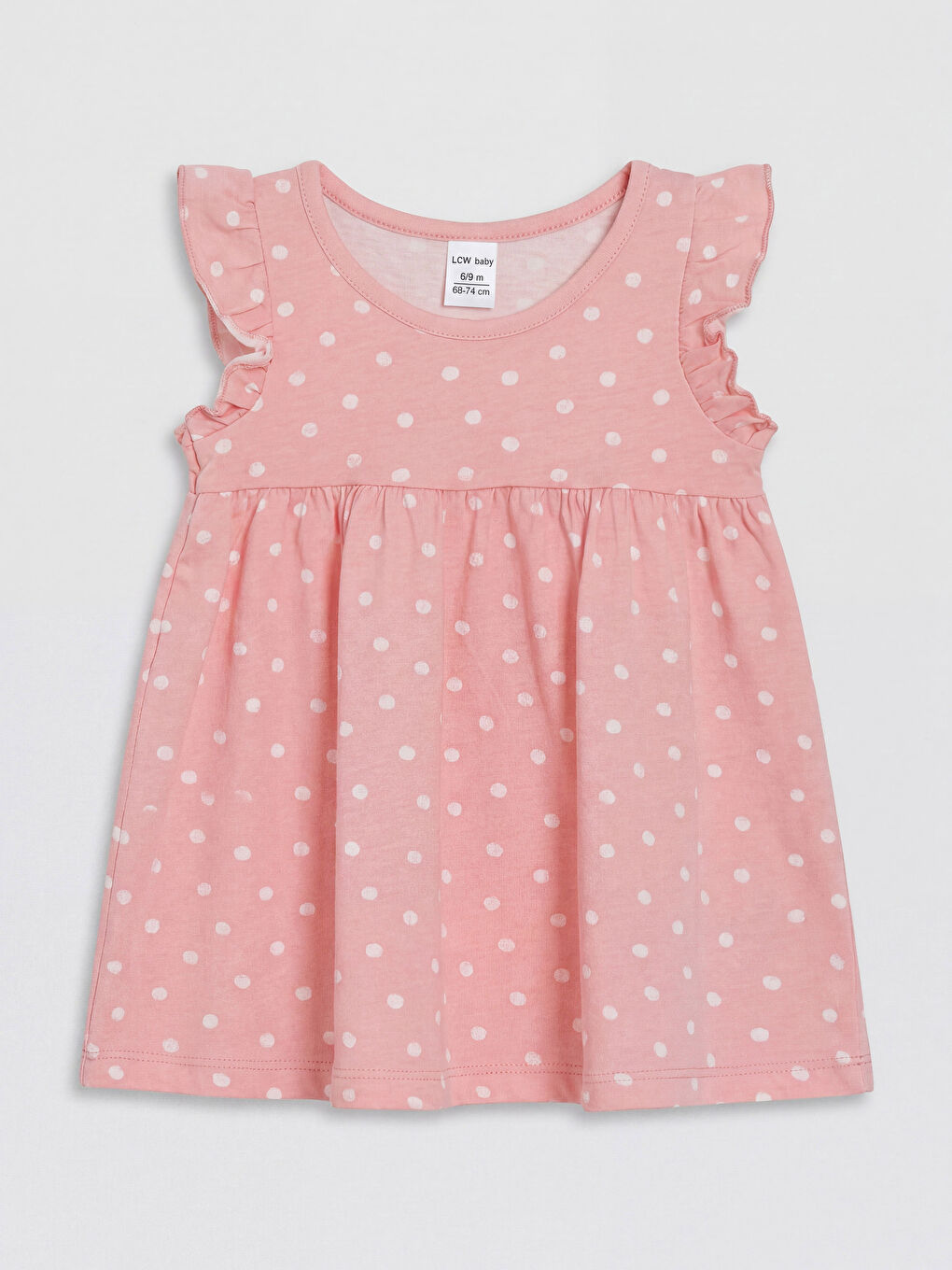 Pembe Bisiklet Yaka Desenli Kız Bebek 2'li Penye Elbise-1