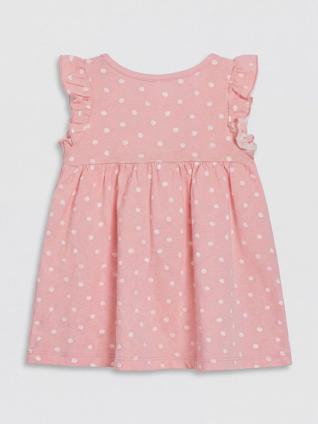 Pembe Bisiklet Yaka Desenli Kız Bebek 2'li Penye Elbise-2