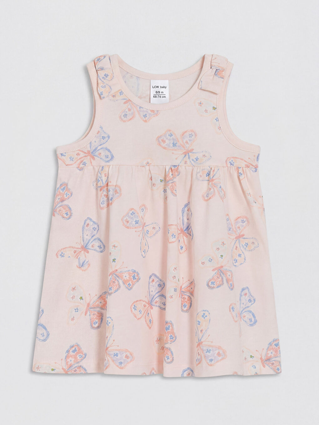 Pembe Bisiklet Yaka Desenli Kız Bebek 2'li Penye Elbise-3