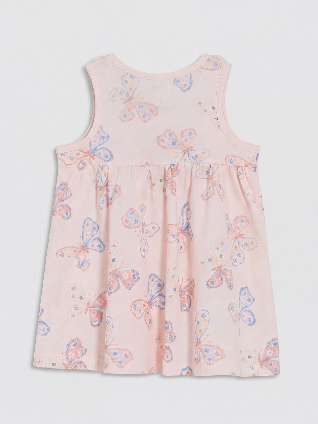 Pembe Bisiklet Yaka Desenli Kız Bebek 2'li Penye Elbise-4