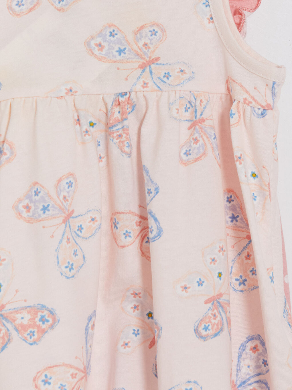 Pembe Bisiklet Yaka Desenli Kız Bebek 2'li Penye Elbise-6