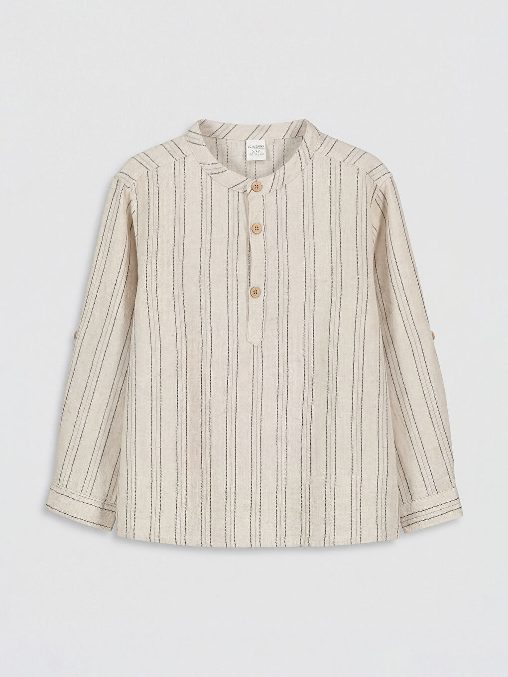 Yeşil Çizgili Keten Karışımlı Erkek Çocuk Gömlek