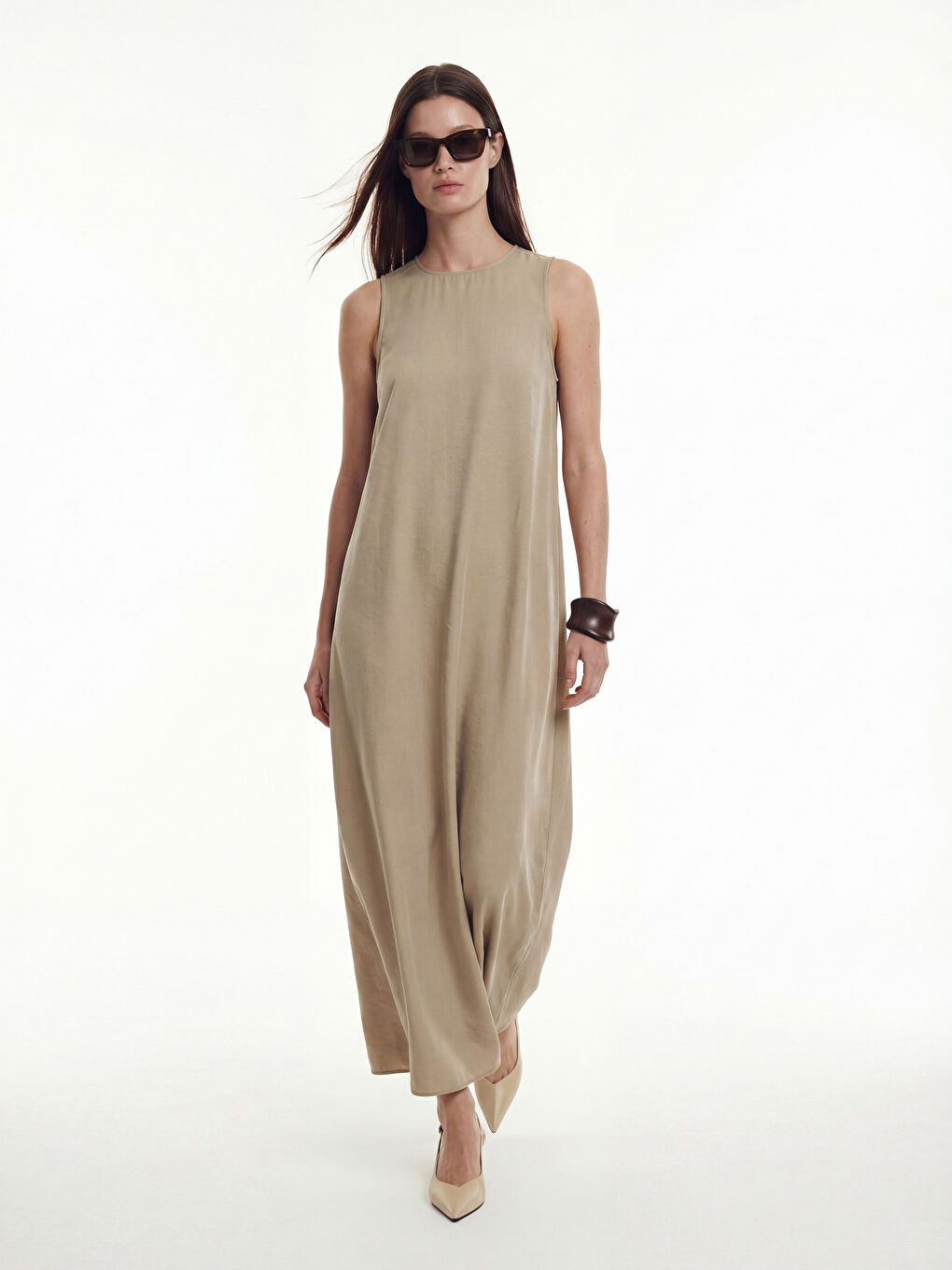 Yeşil Modal Karışımlı A Kesim Elbise