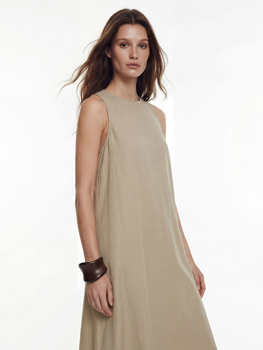 Yeşil Modal Karışımlı A Kesim Elbise-1