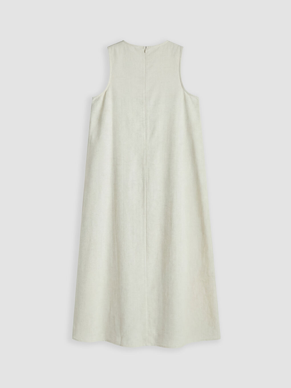 Ekru Bisiklet Yaka Keten Karışımlı Elbise-1