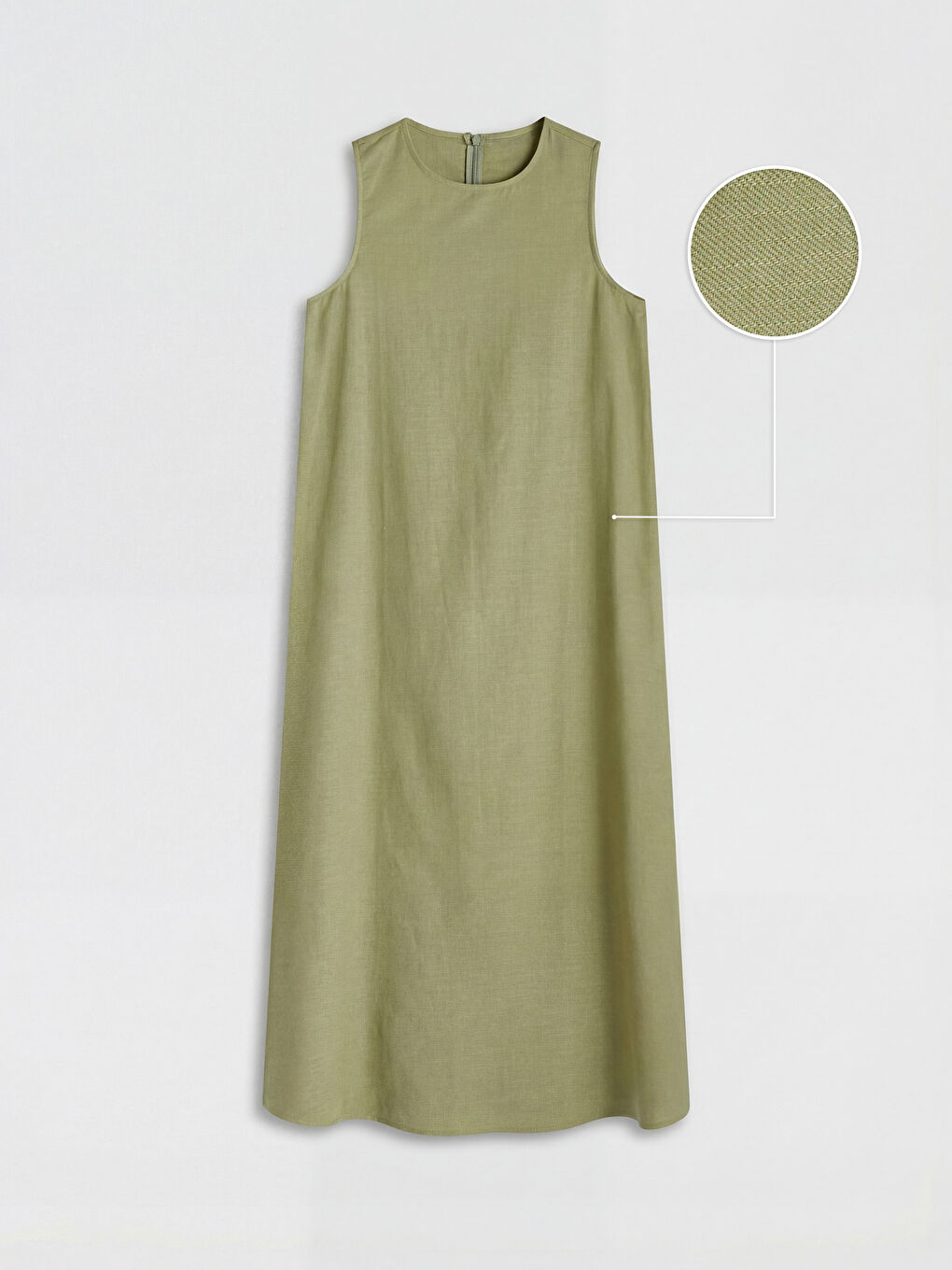 Yeşil Bisiklet Yaka Keten Karışımlı Elbise-4