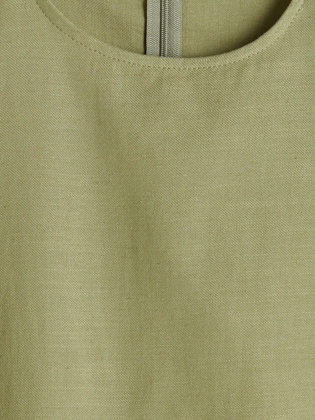 Yeşil Bisiklet Yaka Keten Karışımlı Elbise-6