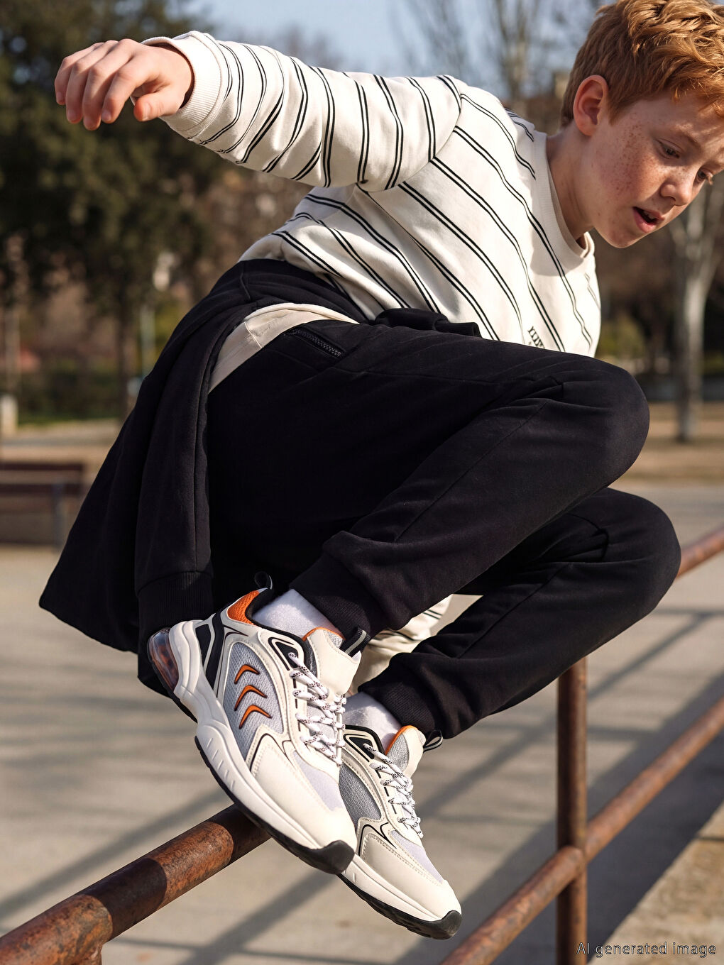 Beyaz Bağcıklı Erkek Çocuk Spor Ayakkabı