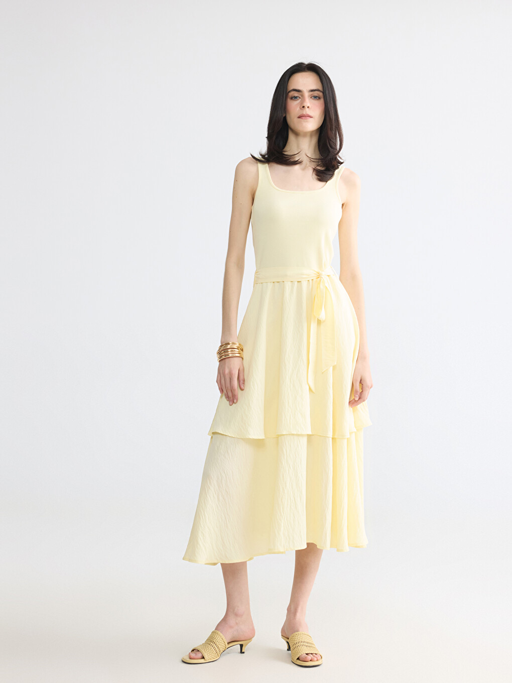 U Neck Sash Layered Dress-1