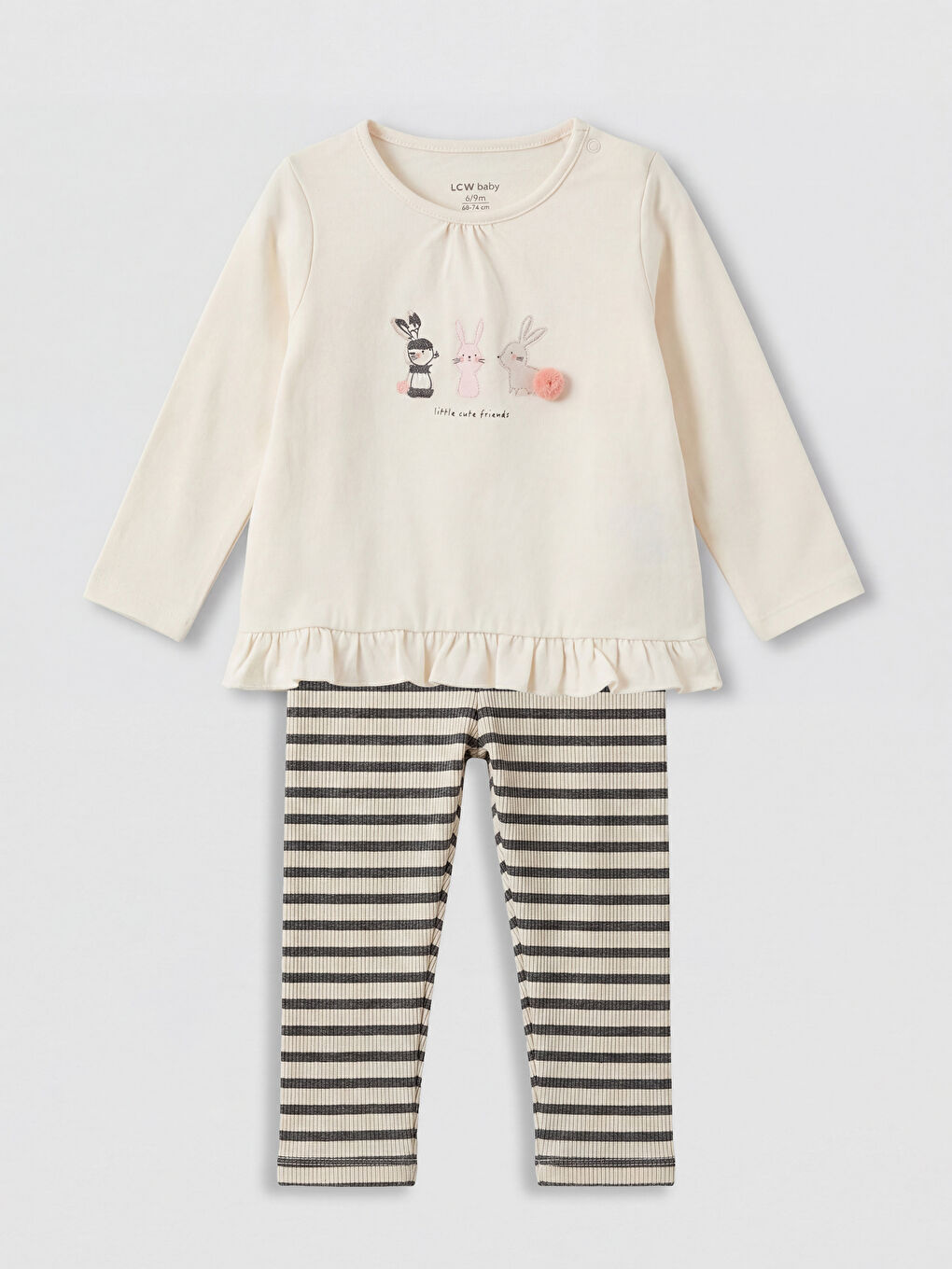 Ekru Baskılı Kız Bebek Bluz ve Tayt