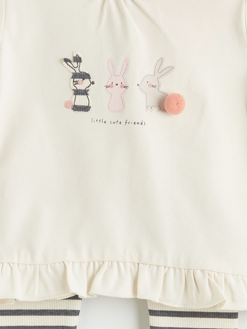 Ekru Baskılı Kız Bebek Bluz ve Tayt-5