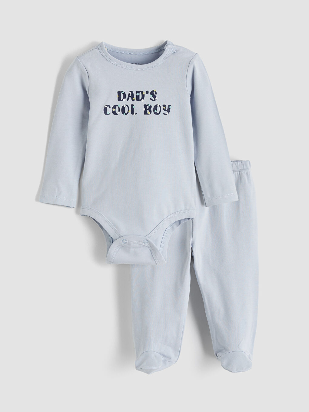 Mavi Baskılı Erkek Bebek Çıtçıtlı Body ve Pantolon