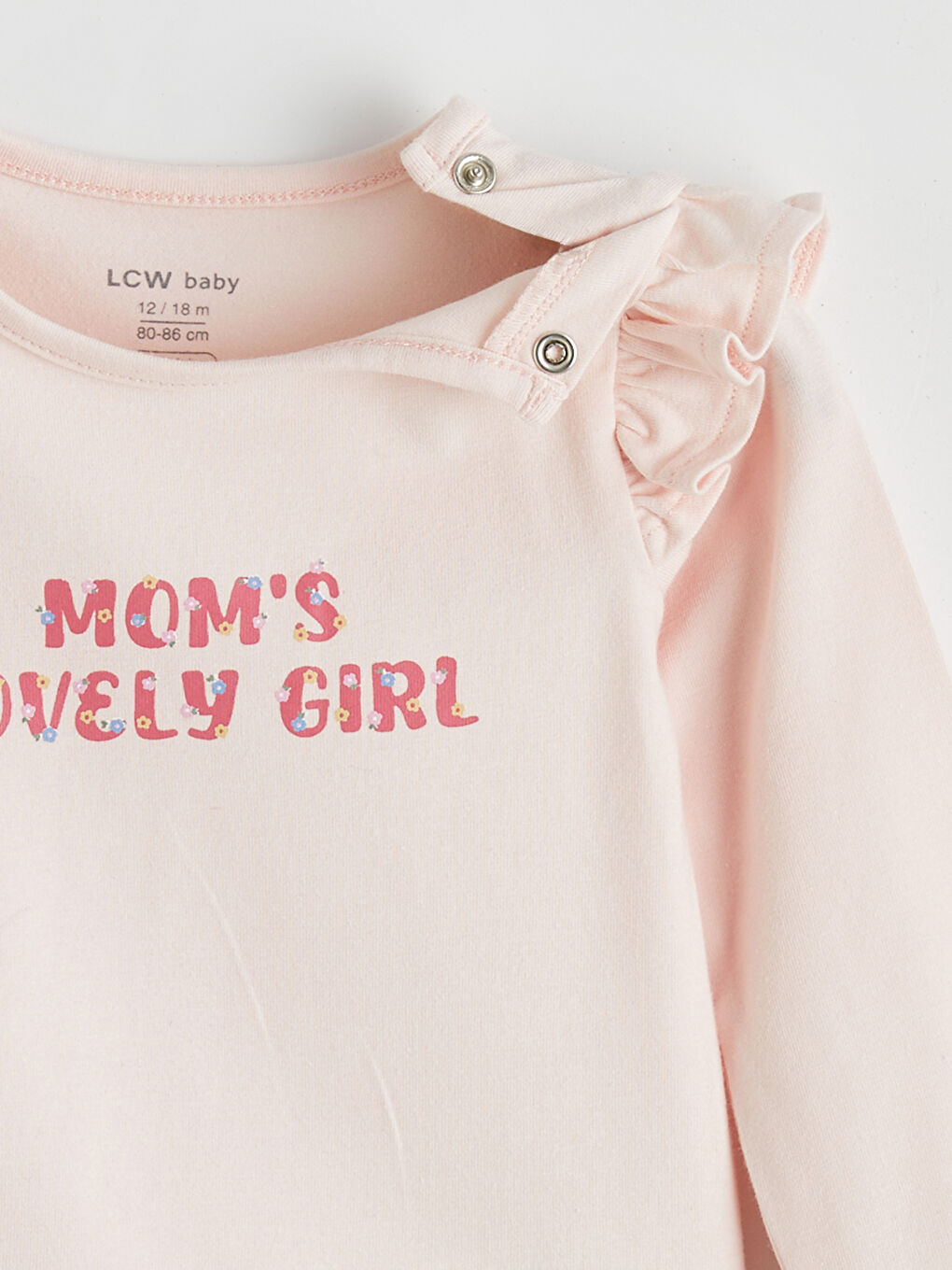 Pembe Baskılı Kız Bebek Çıtçıtlı Body ve Pantolon-2