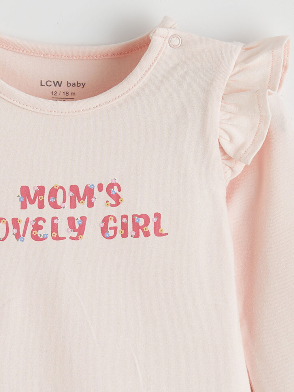 Pembe Baskılı Kız Bebek Çıtçıtlı Body ve Pantolon-3