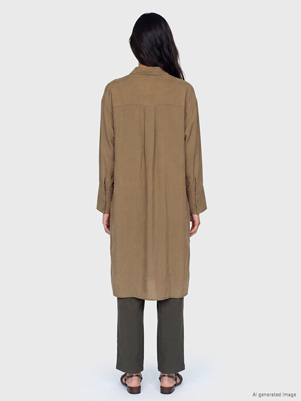 Yeşil Oversize Modal Karışımlı Kadın Gömlek Tunik-3
