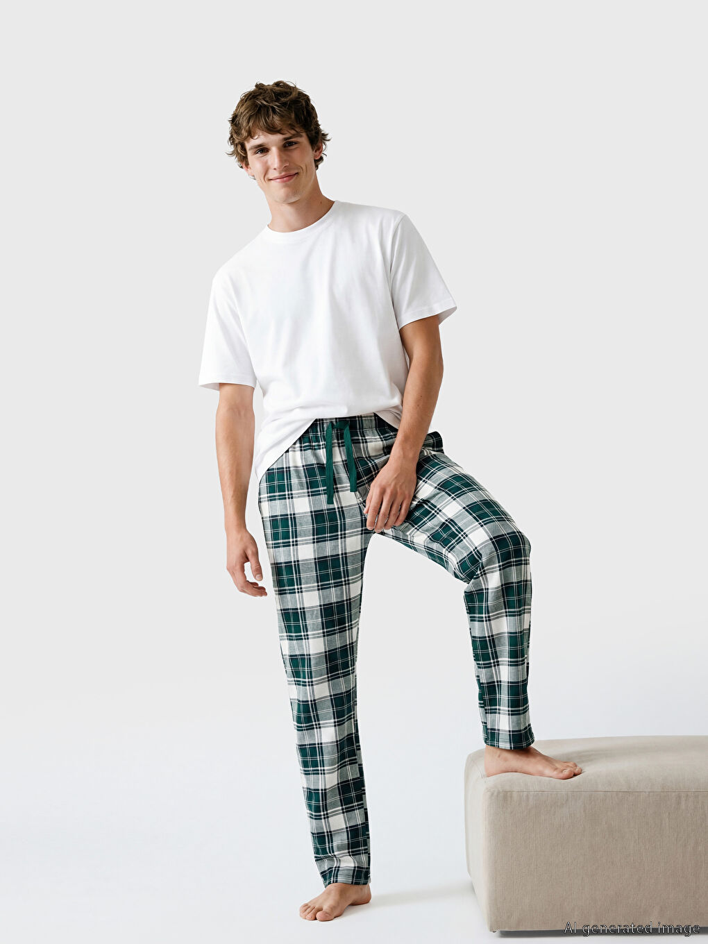 Yeşil Standart Kalıp Ekose Erkek Pijama Altı