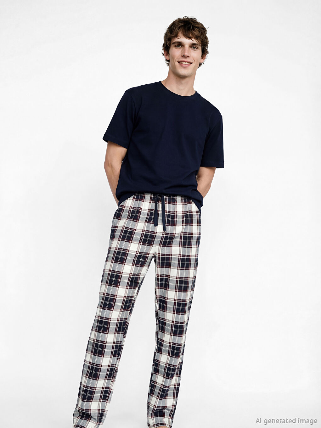 Lacivert Standart Kalıp Ekose Erkek Pijama Altı