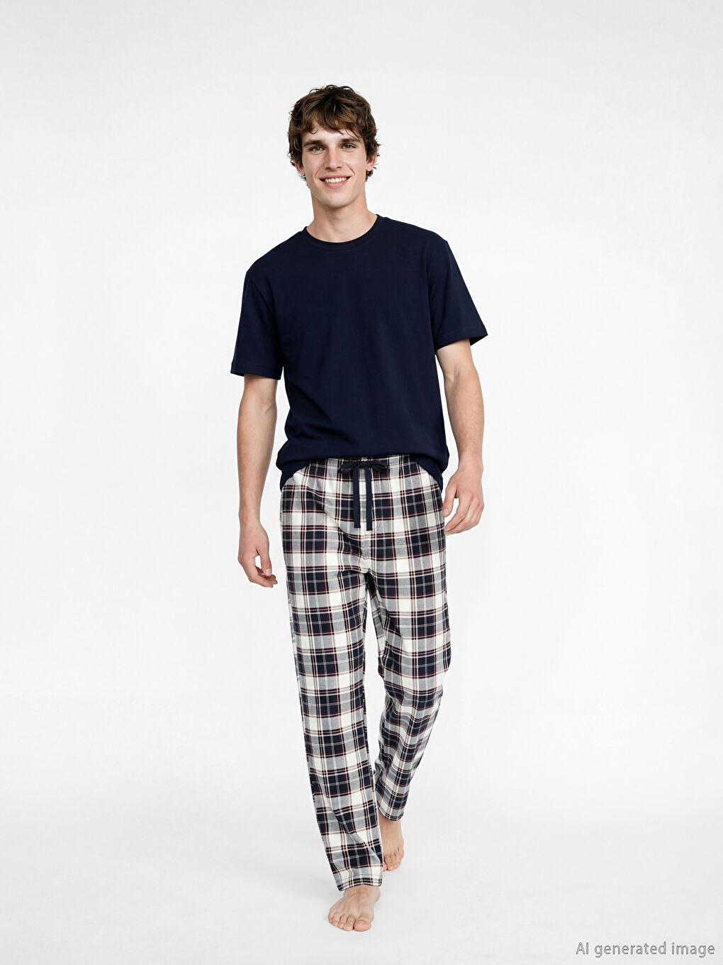 Lacivert Standart Kalıp Ekose Erkek Pijama Altı-1