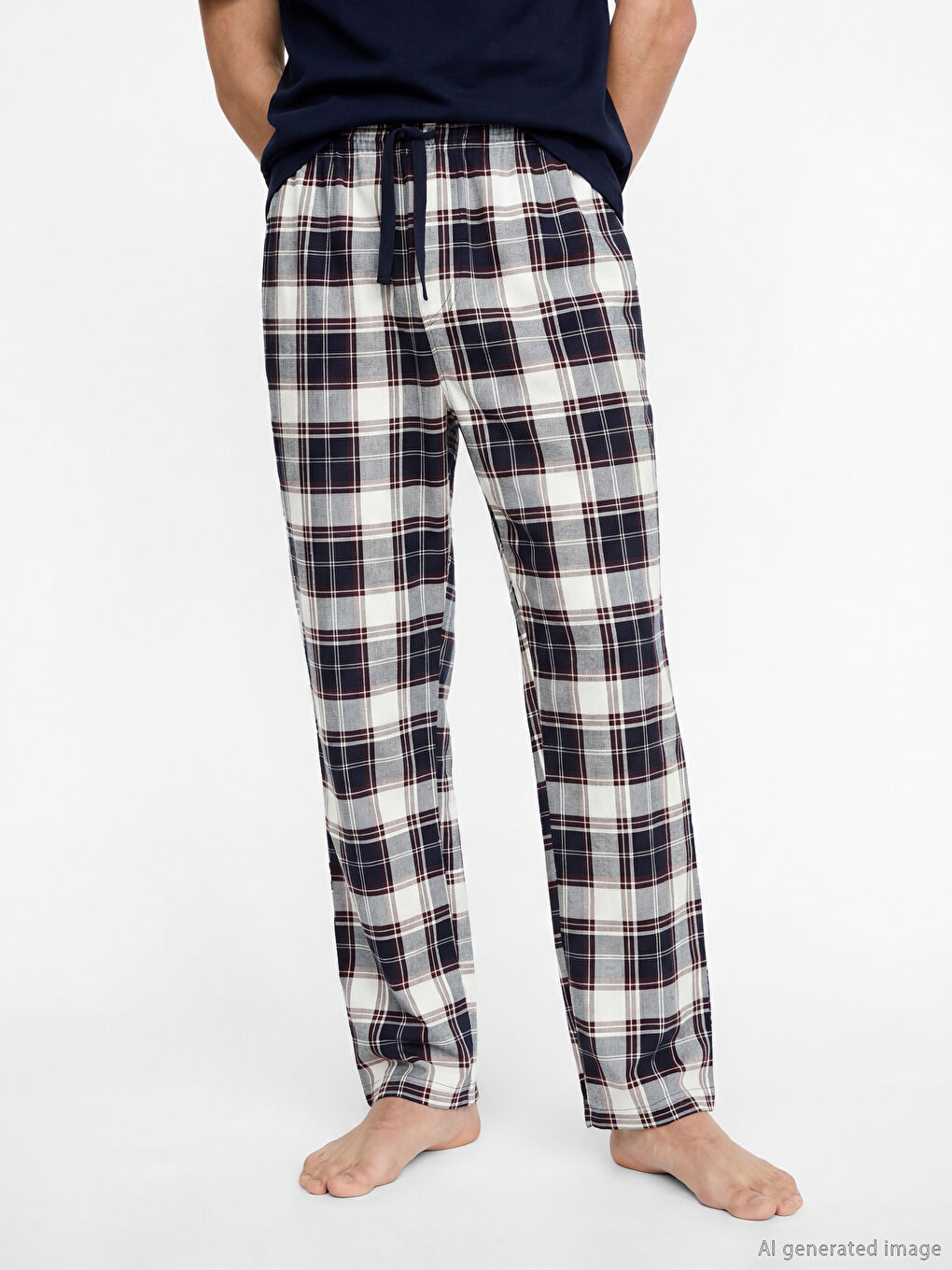 Lacivert Standart Kalıp Ekose Erkek Pijama Altı-2