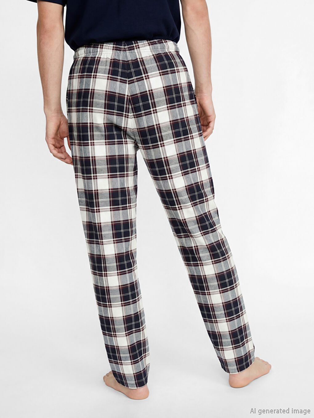 Lacivert Standart Kalıp Ekose Erkek Pijama Altı-4