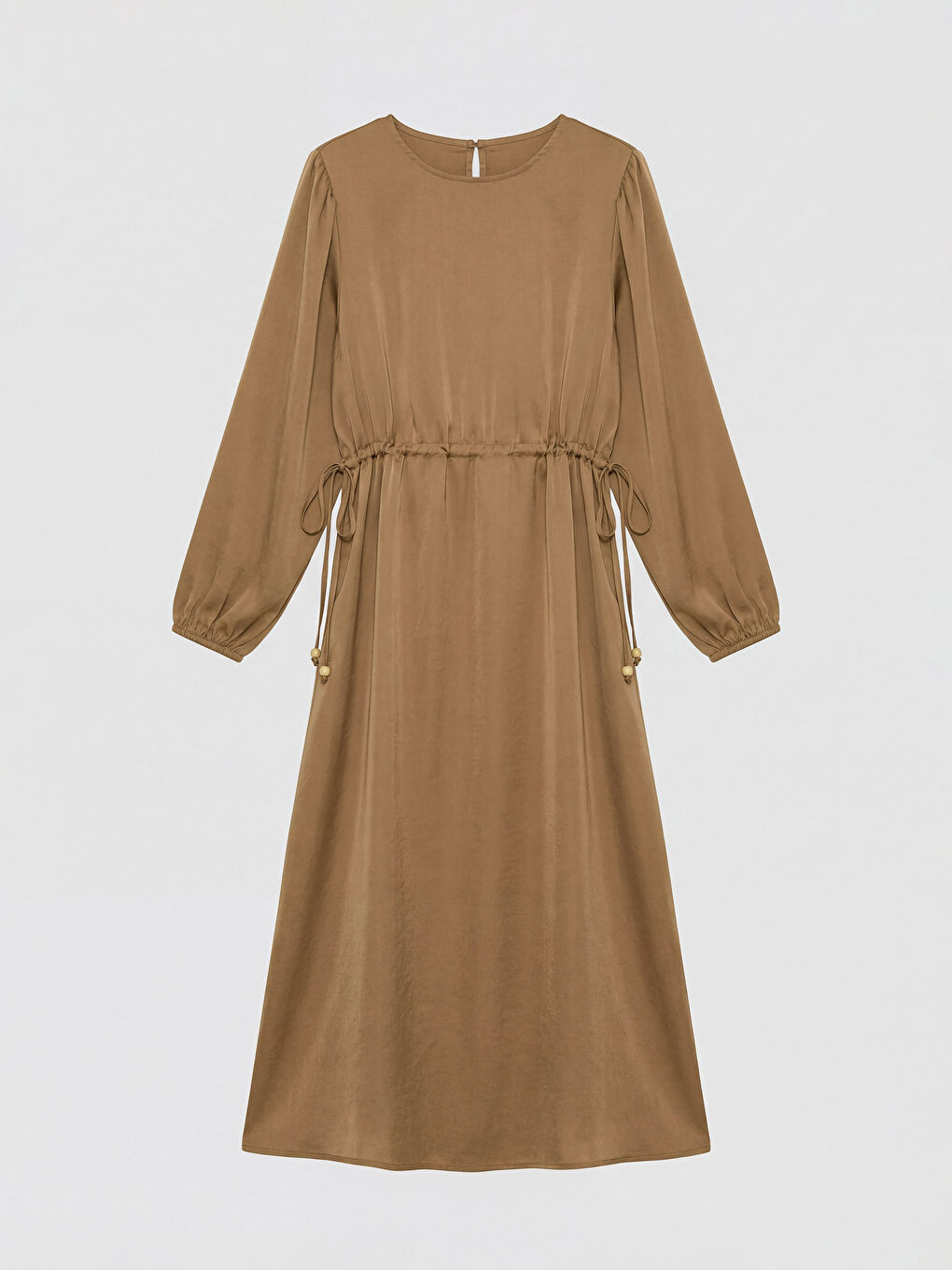 Bej Bisiklet Yaka Belden Oturtmalı Elbise