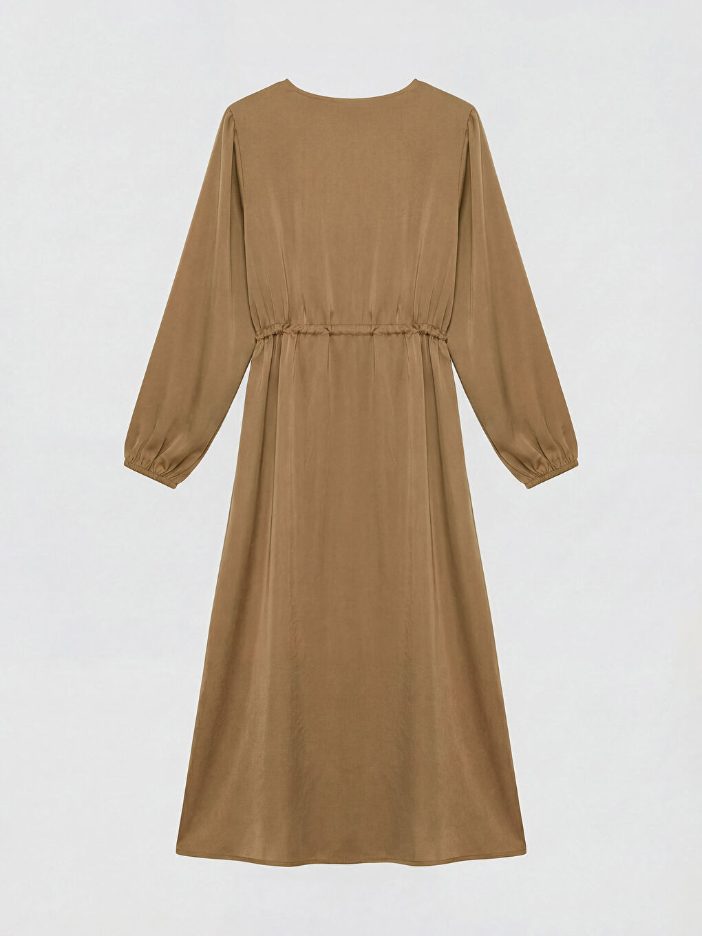 Bej Bisiklet Yaka Belden Oturtmalı Elbise-1