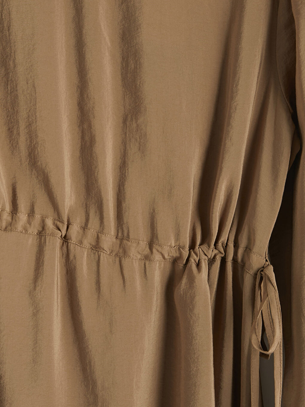 Bej Bisiklet Yaka Belden Oturtmalı Elbise-2