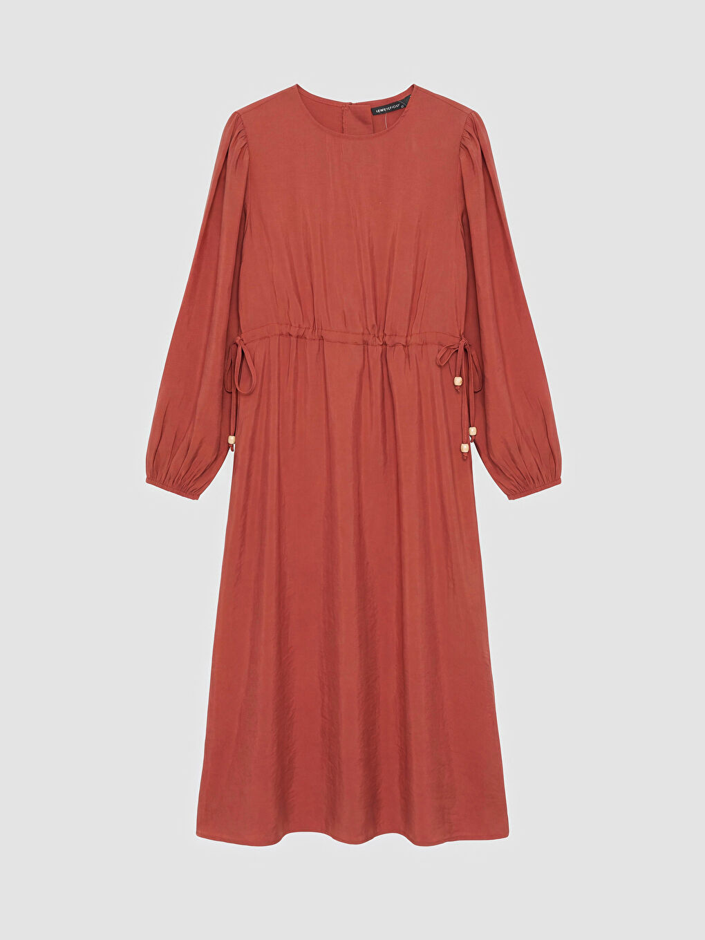 Kahverengi Bisiklet Yaka Belden Oturtmalı Elbise