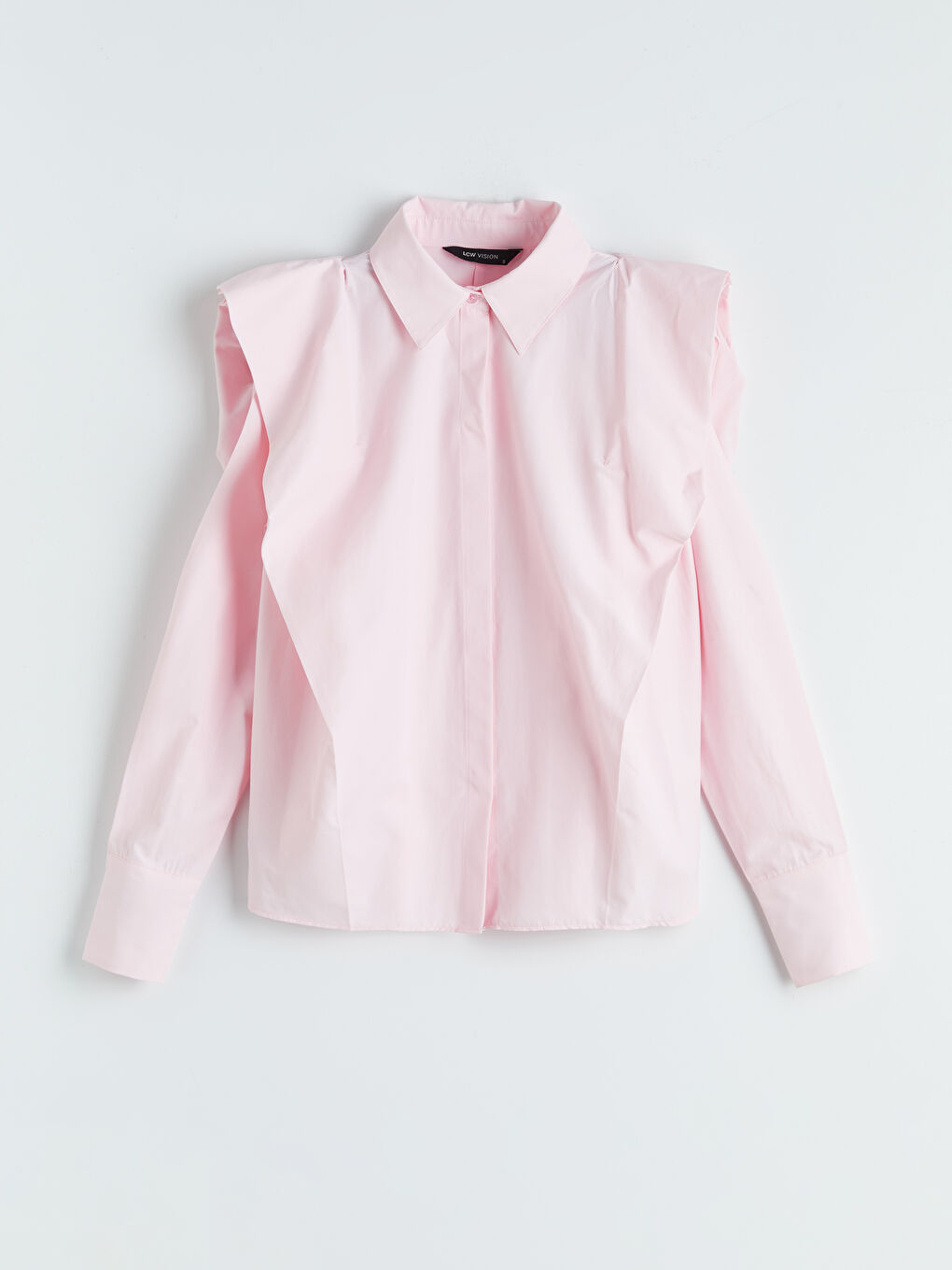 Pembe Omuzları Volanlı Kadın Gömlek-3