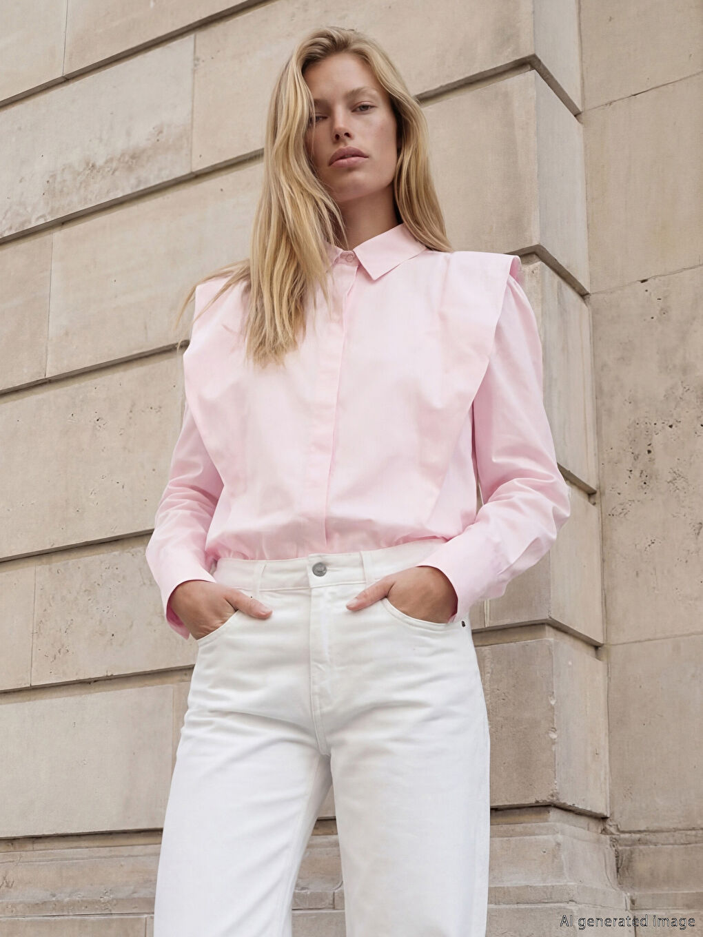 Pembe Omuzları Volanlı Kadın Gömlek