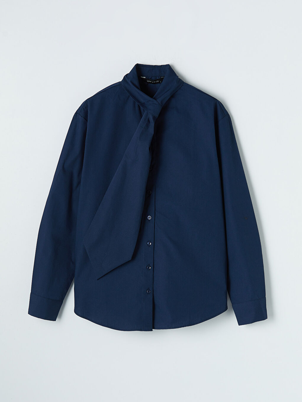 Lacivert Fular Yaka Kadın Gömlek