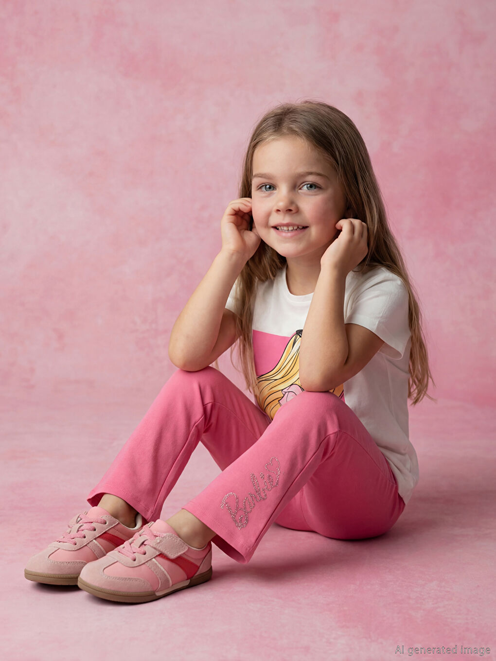 Beyaz Barbie Lisanslı Kız Çocuk Takım