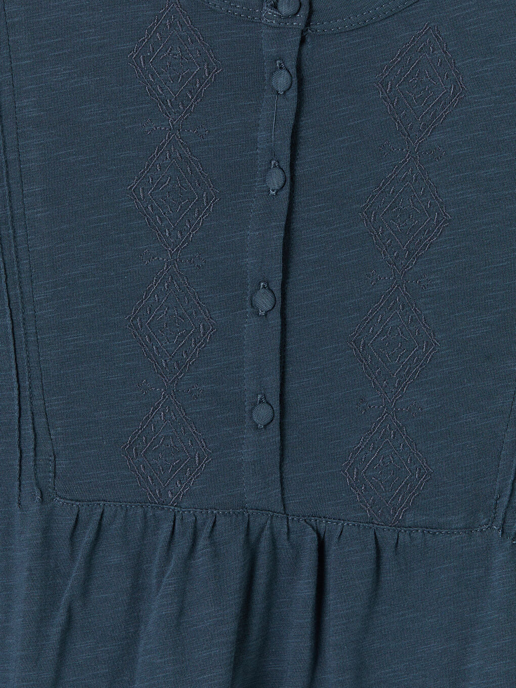 Lacivert Bisiklet Yaka Nakışlı Büzgülü Bluz-2