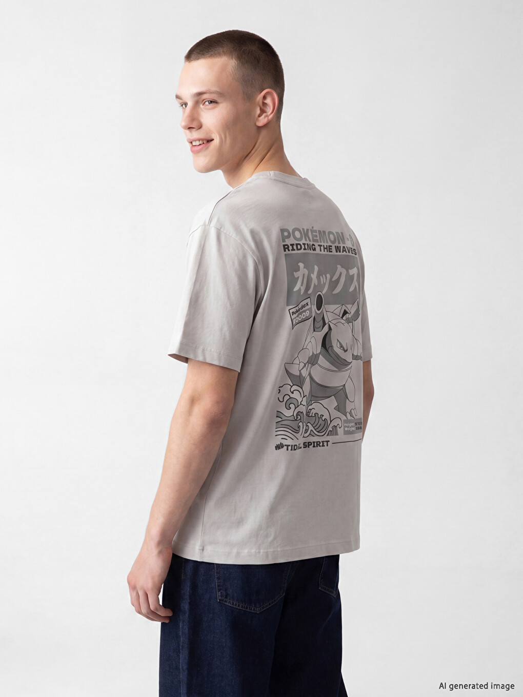 Crew Neck Pokemon Printed Men's T-Shirt