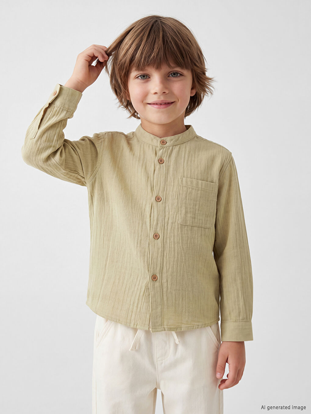 Grandad Collar Boys' Shirt and Trousers-1