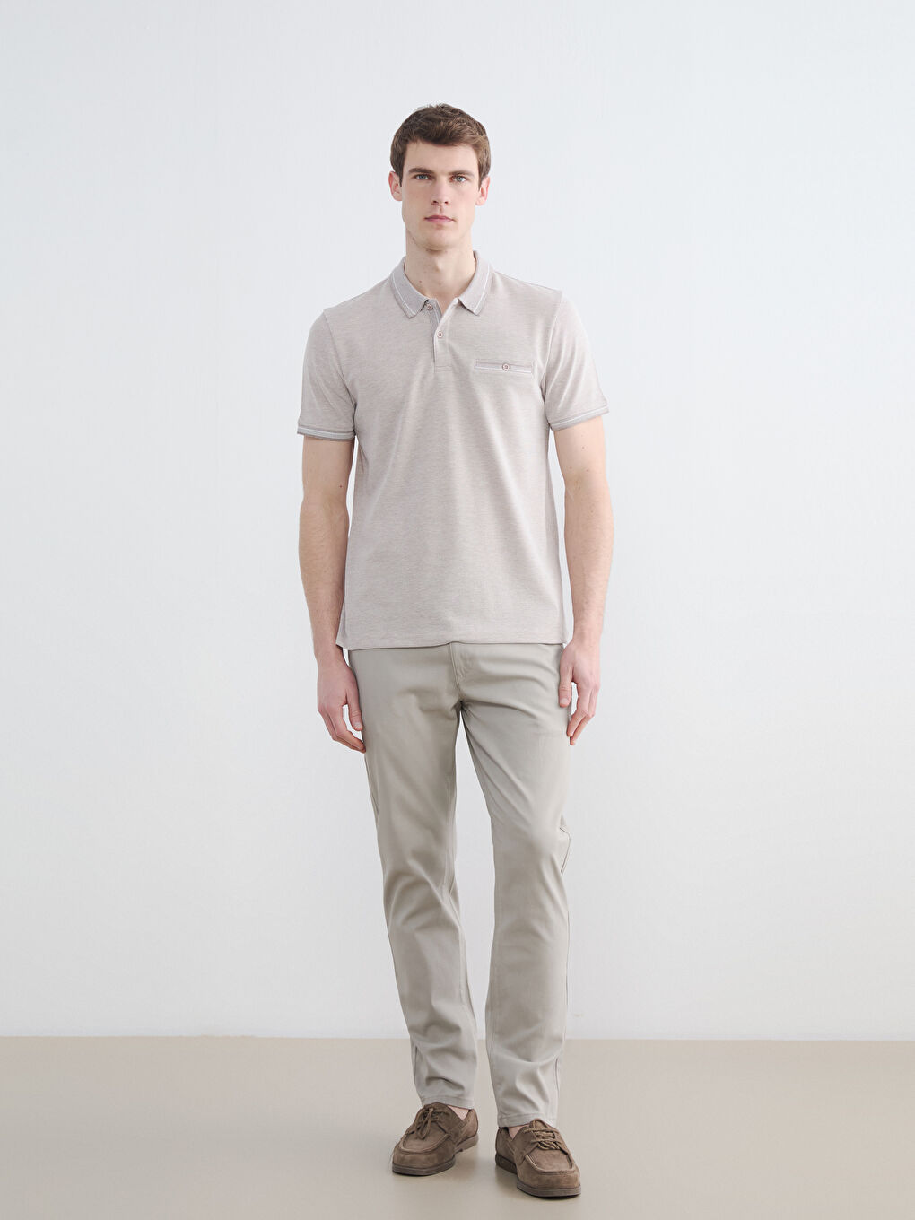 Bej Polo Yaka Erkek Tişört-1