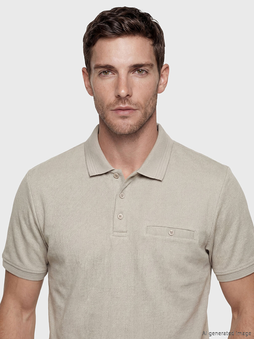Bej Polo Yaka Erkek Tişört-1