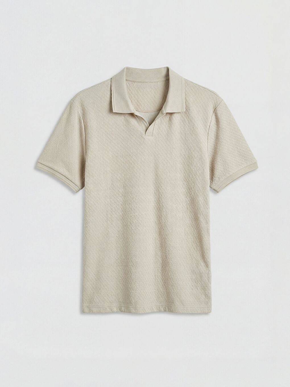 Bej Polo Yaka Dokulu Erkek Tişört
